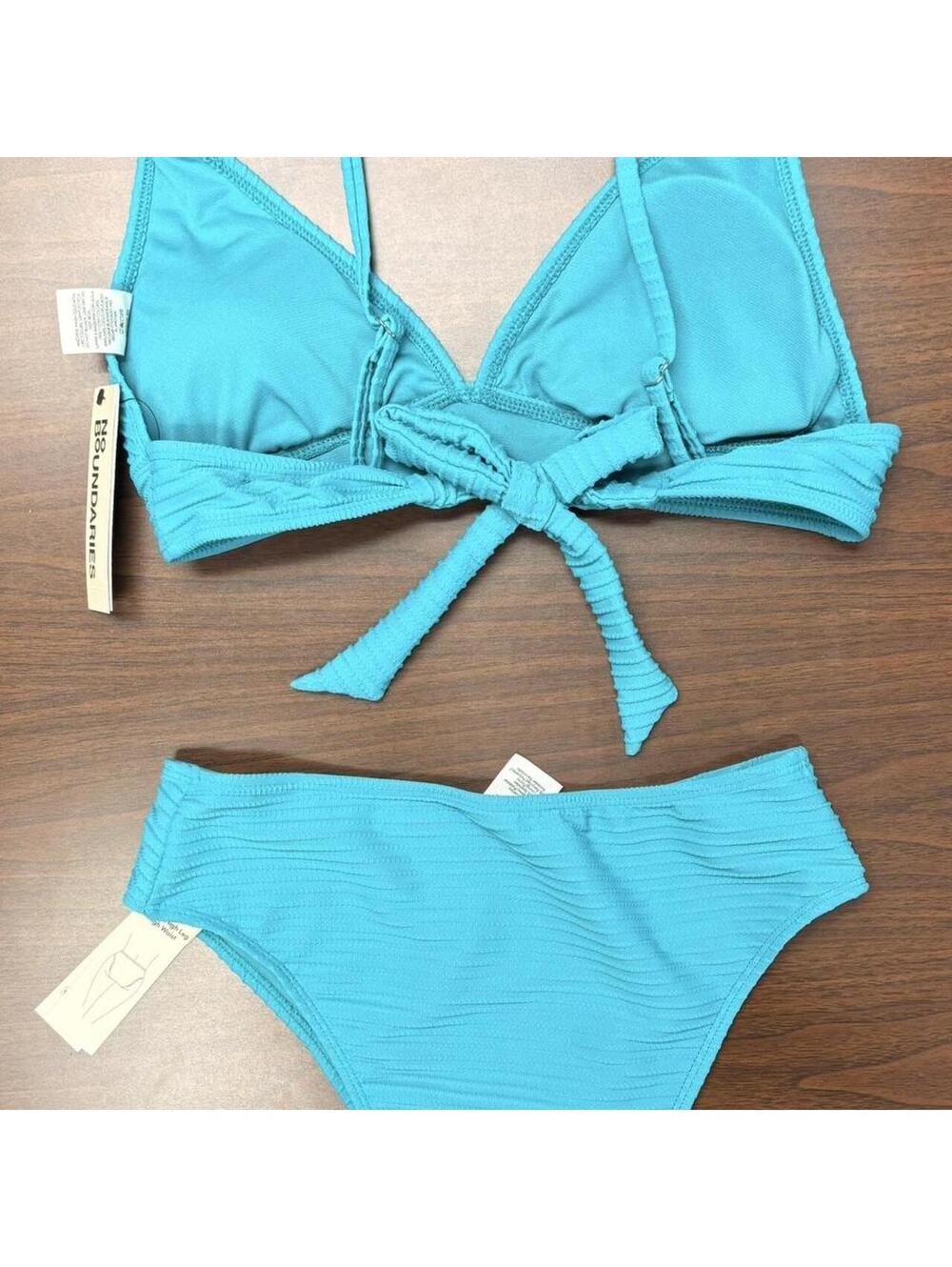 No Boundaries Blue Ribbed Bikini Set Size M (8-10) - Picture 3 of 5